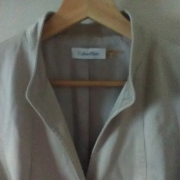 Calvin Klein Cap Sleeve Band Collar Button Front‎ Sash Belt Beige Dress Size 10 - Picture 10 of 11